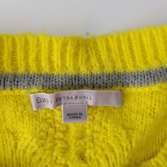 GAP Women's Sweater Yellow Gray White Striped Crew Neck Long Sleeve Size XS - Picture 8 of 9